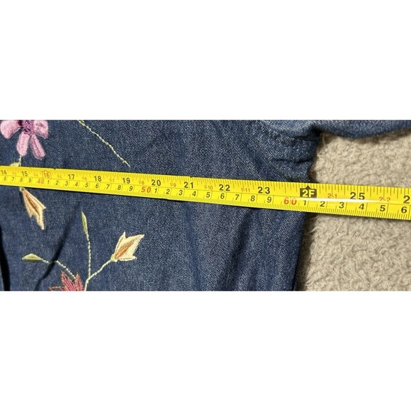 Vintage National Denim Jacket Womens Sz 18 Floral Embroidery Grandmacore Beach - Picture 3 of 9